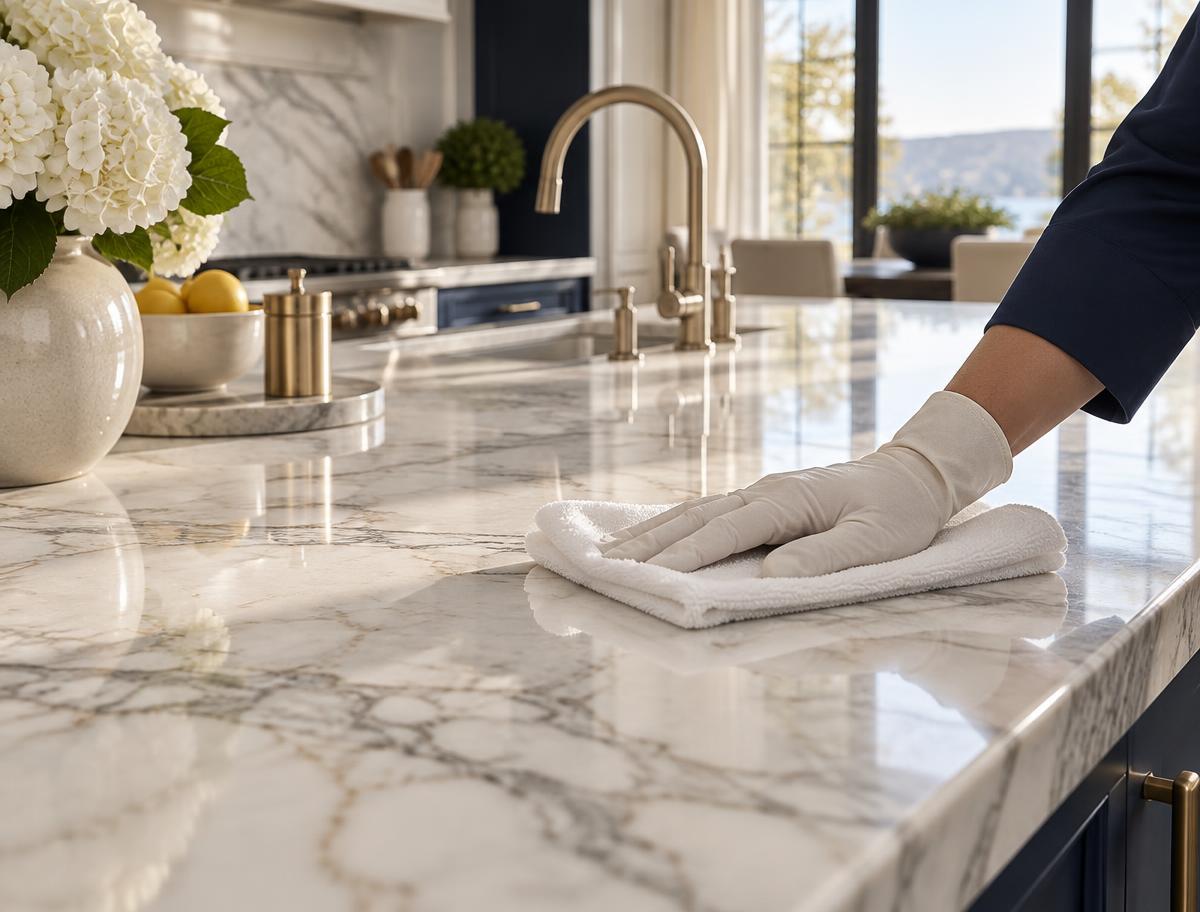 Marble counter receiving detailed care